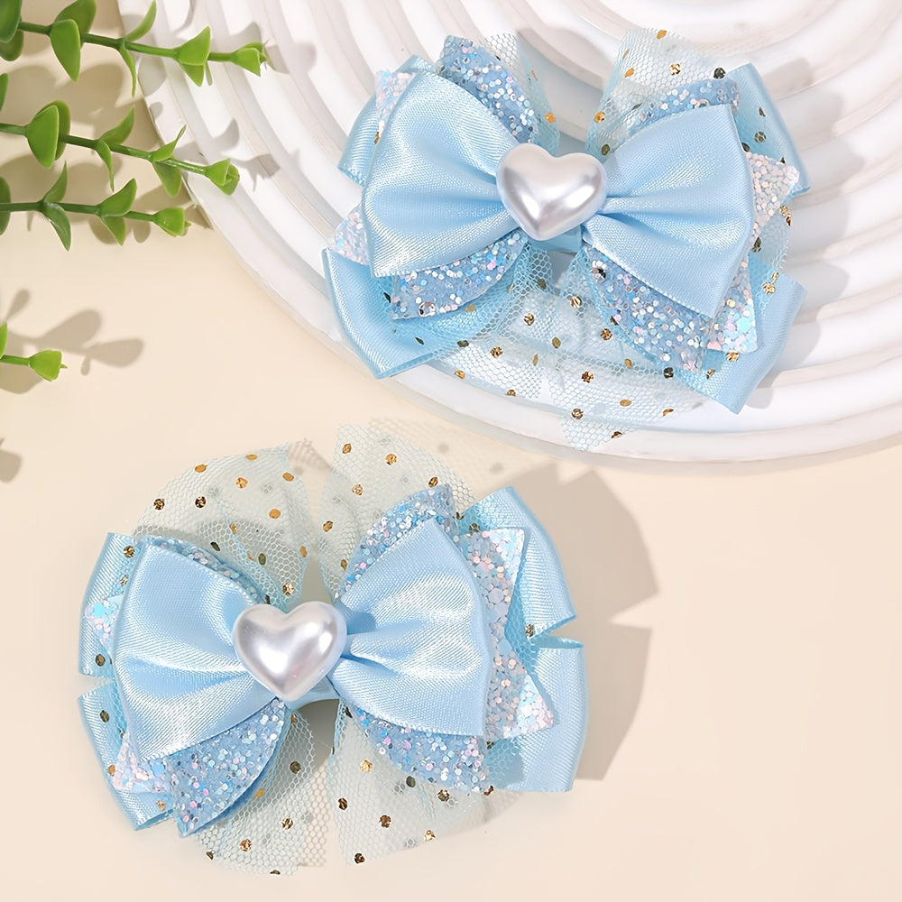 2 pièces Élégants Barrettes à Nœud Cœur pour la Saint-Valentin, Mini Barrettes à Nœud Cœur Décorées, Accessoires à Nœud Pailletés pour Princesse, Cadeaux pour Filles, Saint-Valentin