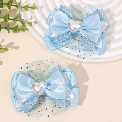 2 pièces Élégants Barrettes à Nœud Cœur pour la Saint-Valentin, Mini Barrettes à Nœud Cœur Décorées, Accessoires à Nœud Pailletés pour Princesse, Cadeaux pour Filles, Saint-Valentin