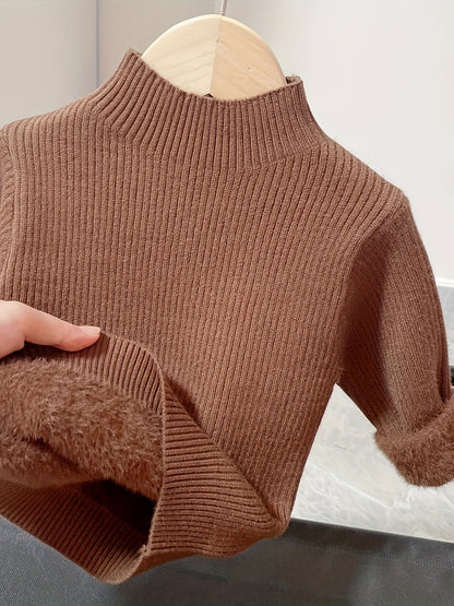 Pull Tricoté, Pull de Base pour Bébé, Plus en Velours et Épaissi, Vêtement Thermique Tricoté, Col Tricoté, Haut à Col Rond