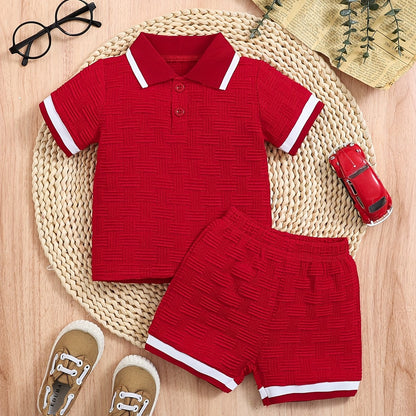 Ensemble d'été pour garçons, 2 pièces, polo et short, tissu jacquard idéal pour l'extérieur