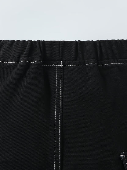 Pantalon en jean pour garçons avec poche double face, coupe droite et ample, effet lavé pour un look décontracté et stylé