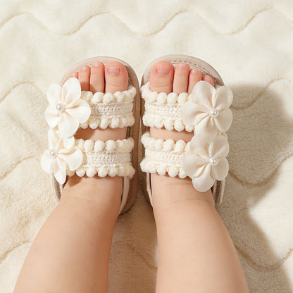 Sandales d'été pour bébé fille avec fleur, semelle souple, chaussures habillées pour nouveau-né, tout-petit, premier pas, lit bébé