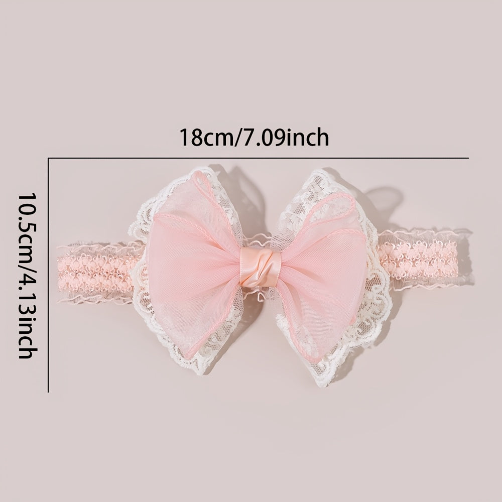 Ensemble de 3 bandeaux à nœud en dentelle douce, bandeaux à cheveux en maille avec bordure en dentelle, bandeau doux en tissu, bande élastique en rose nude et blanc pour fêtes d'anniversaire, sorties décontractées