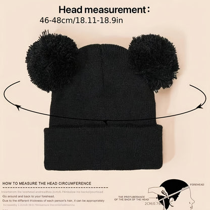 Chapeau tricoté automne-hiver avec double pompon et grand nœud mignon, cadeau de Nouvel An