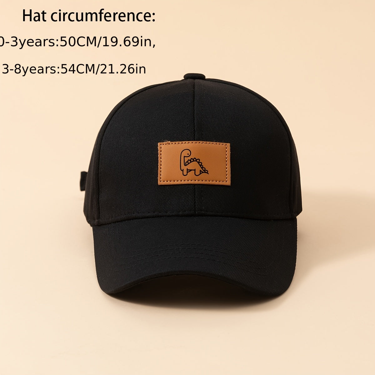 Casquette de baseball pour enfants avec écusson en cuir de dinosaure, adaptée à la  solaire en extérieur et à une tenue décontractée quotidienne