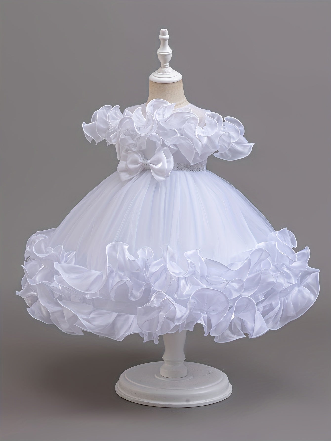 Robe de Princesse Élégante pour Filles avec Corsage à Volants et Jupe Évasée - Tenue Formelle en A-Ligne avec Taille Perlée pour Mariages, Fêtes, Spectacles - Lavage à la Main Uniquement, Vêtements de Scène | Matière Non Extensible, Robes de Princesse pou