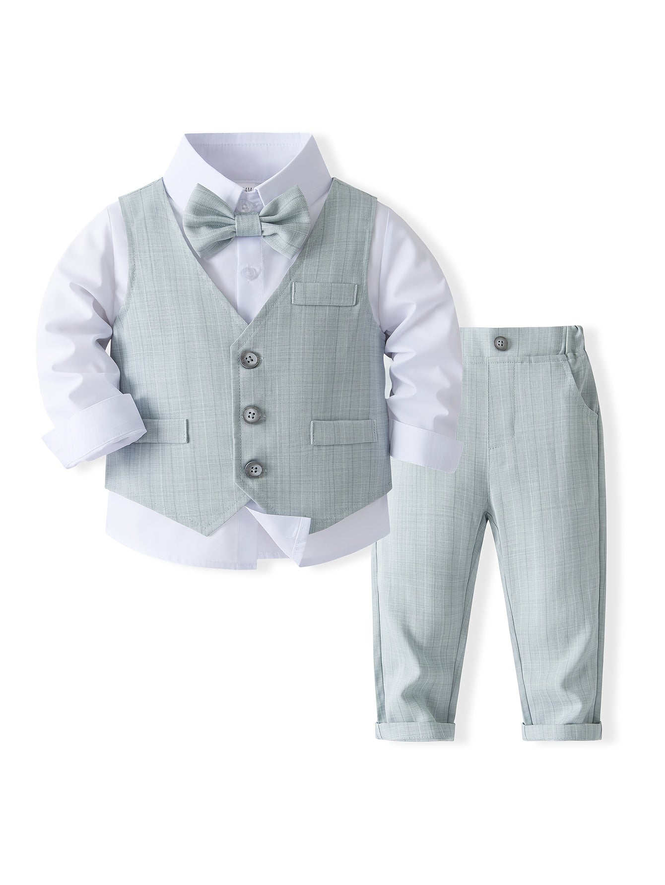 Tenue de Gentleman pour Fête d'Anniversaire Bébé. Vêtements pour Enfants. Costume de Banquet de Mariage Tendance pour Enfants. Chemise et Gilet et Pantalon et Nœud Papillon Ensemble Tendance pour Garçons. Costume de Photographie Formelle pour Bébés. Vêtem