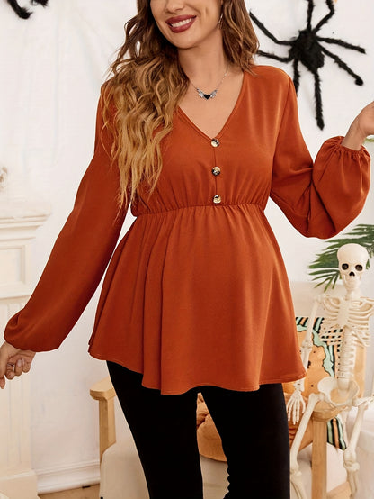 Chemise de Maternité Col V Manches Longues Boutonnée Coupe Ample Couleur Unie Lavable en Machine Haut Confort Décontracté pour Femme Printemps/Automne
