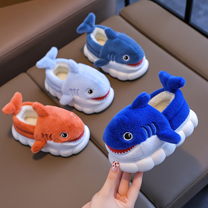 1 Paire de Chaussons en Peluche Requin Cartoon Mignons pour Garçons et Filles, Chaussures d'Intérieur Confortables, Pantoufles Antidérapantes d'Intérieur, Saison Automne Hiver
