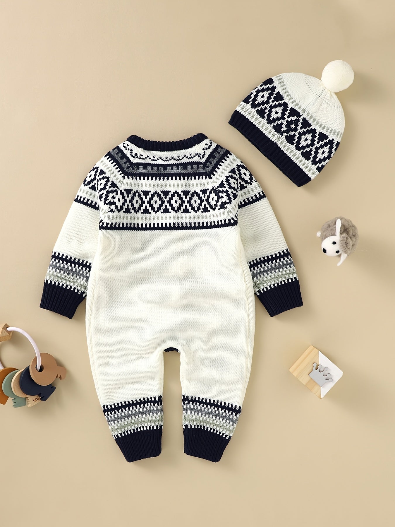 Combinaison-pantalon à manches longues et boutons à motif géométrique pour nouveau-né, adaptée aux bébés garçons et filles, pour une utilisation en intérieur et en extérieur.