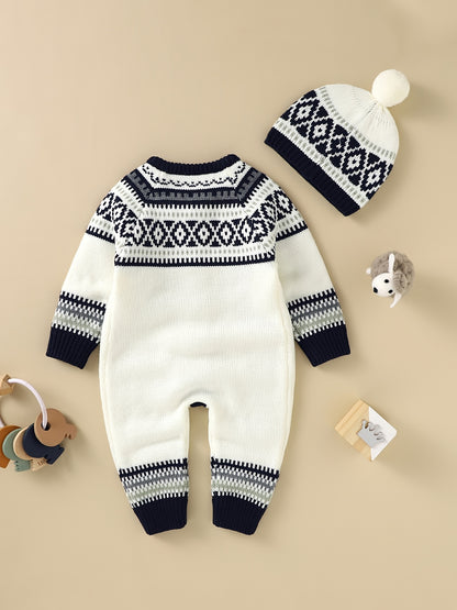 Combinaison-pantalon à manches longues et boutons à motif géométrique pour nouveau-né, adaptée aux bébés garçons et filles, pour une utilisation en intérieur et en extérieur.