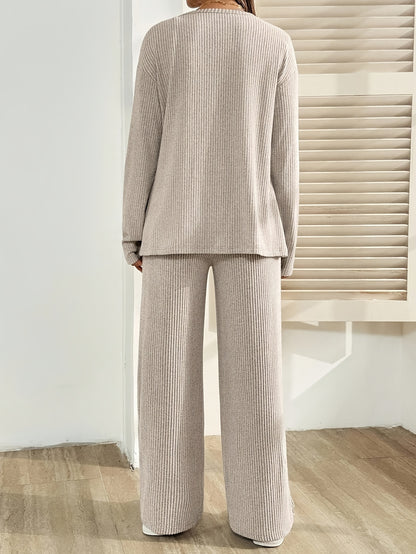 Ensemble 2 pièces Maternité Décontracté Uni Haut à Boutons et Pantalon, Ensemble Automne 2 pièces Femme Confortable Uni 2 pièces Tenue Maternité Confortable 2 pièces Ensemble