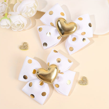 2pcs Pinces à Cheveux Décoratives Cœur Doré avec Nœud et Paillettes, Barrettes Y2K, Accessoires de Cheveux Mignons pour la Saint-Valentin et les Déguisements
