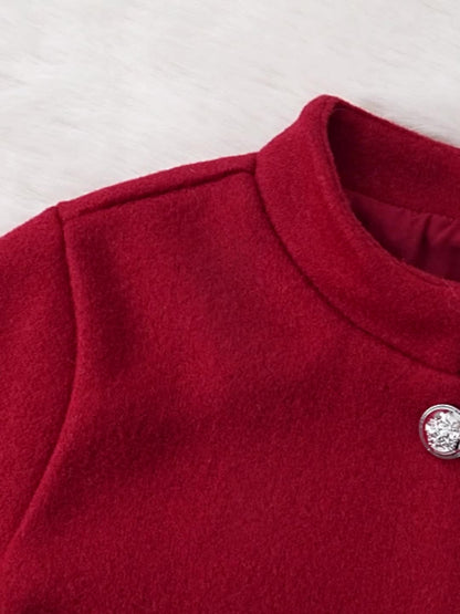 Ensemble robe rouge vintage pour fille pour automne/hiver, tenue de la Saint-Valentin, T-shirt avec jupe courte boutonnée asymétrique + béret, ensemble robe pour fille à la mode et exquis, convient pour les occasions importantes, les fêtes et les banquets