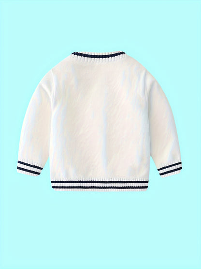 Pull en Tricot pour Enfants Garçons Col en V Cardigan Style Automne Hiver Filles Pull Preppy Haut Bébé Vêtements pour Enfants