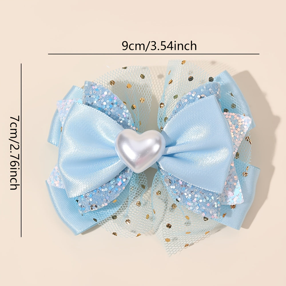 2 pièces Élégants Barrettes à Nœud Cœur pour la Saint-Valentin, Mini Barrettes à Nœud Cœur Décorées, Accessoires à Nœud Pailletés pour Princesse, Cadeaux pour Filles, Saint-Valentin
