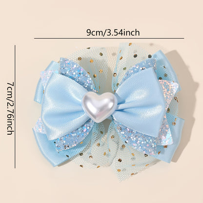 2 pièces Élégants Barrettes à Nœud Cœur pour la Saint-Valentin, Mini Barrettes à Nœud Cœur Décorées, Accessoires à Nœud Pailletés pour Princesse, Cadeaux pour Filles, Saint-Valentin