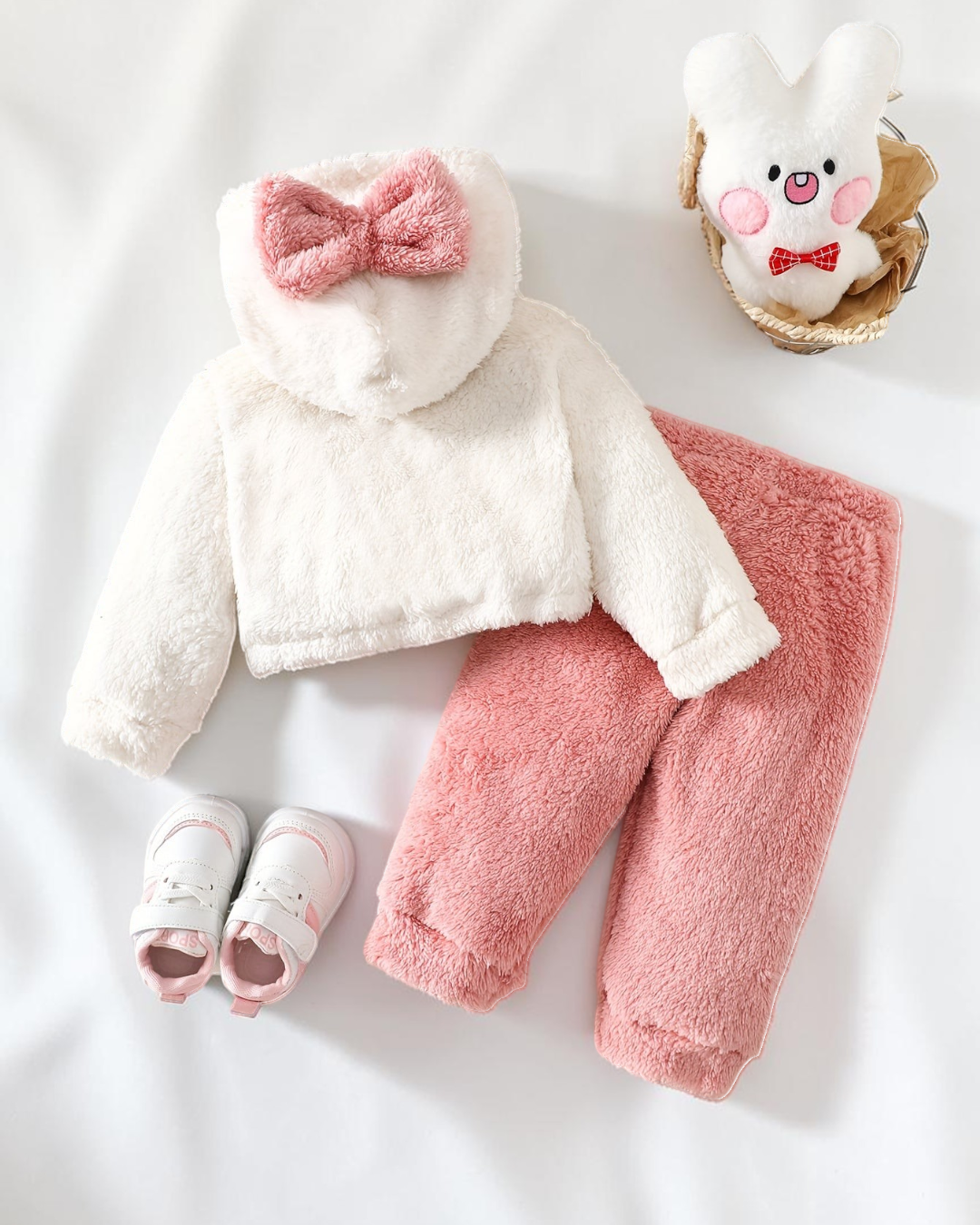 Ensemble pyjama Kitty Bow Le Cocon d'Or en polyester blanc et rose avec capuche à nœud pour bébé