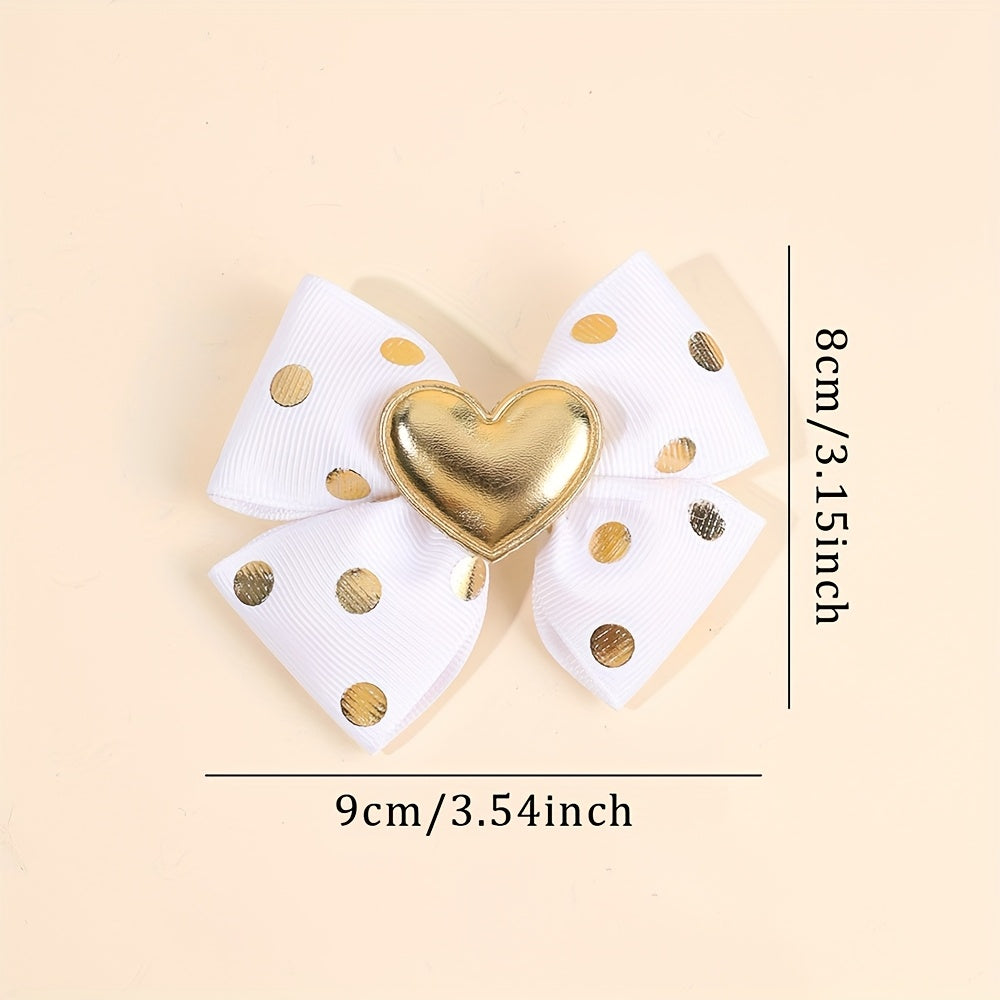 2pcs Pinces à Cheveux Décoratives Cœur Doré avec Nœud et Paillettes, Barrettes Y2K, Accessoires de Cheveux Mignons pour la Saint-Valentin et les Déguisements