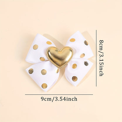 2pcs Pinces à Cheveux Décoratives Cœur Doré avec Nœud et Paillettes, Barrettes Y2K, Accessoires de Cheveux Mignons pour la Saint-Valentin et les Déguisements