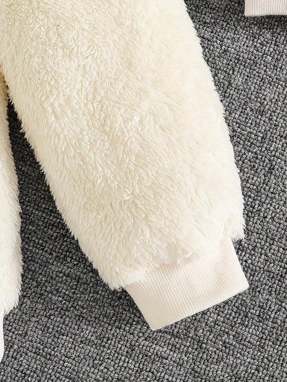 Vêtements unisexe pour bébé, ensemble 2 pièces doux et chaud avec imprimé tête d'ours en peluche, tenue de tous les jours pour la maison et l'extérieur
