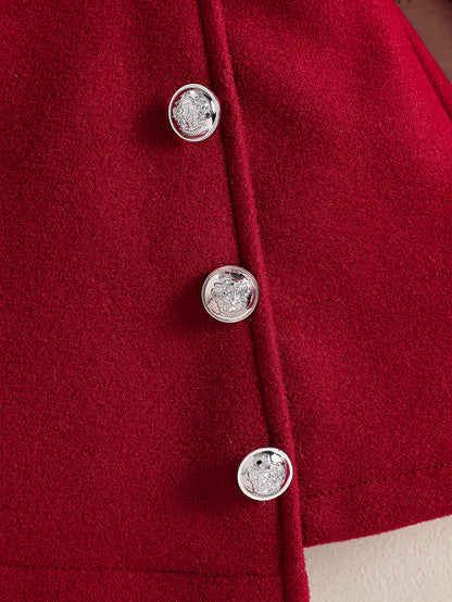 Ensemble robe rouge vintage pour fille pour automne/hiver, tenue de la Saint-Valentin, T-shirt avec jupe courte boutonnée asymétrique + béret, ensemble robe pour fille à la mode et exquis, convient pour les occasions importantes, les fêtes et les banquets