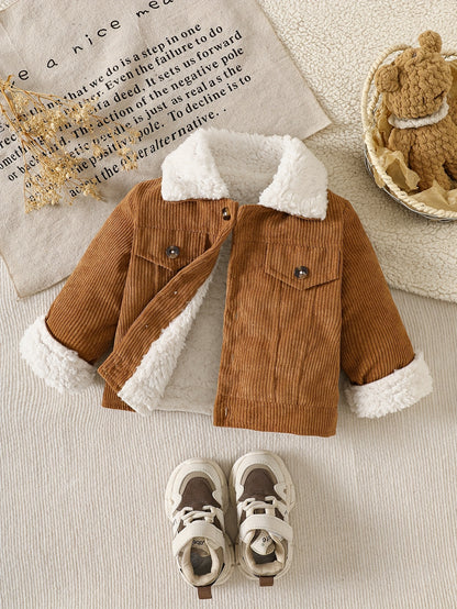 Veste Mignonne en Velours Côtelé Doublé en Peluche à Revers pour Garçon, Automne/Hiver, Pièce Unique de Couleur Unie, Vêtement d'Extérieur Formel, -froid et Chaude, Adaptée à un Usage Extérieur
