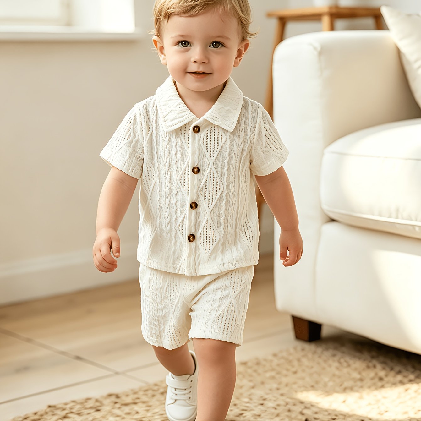 Ensemble d'été pour bébé garçon, comprenant un t-shirt à manches courtes et un short en tissu tricoté texturé, tenue décontractée et tendance, idéale pour l'extérieur en été, tissu confortable, cadeau parfait, pour l'extérieur.