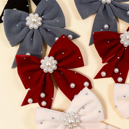Lot de 10 barrettes nœuds Le Cocon d'Or en velours coloré ornées de perles élégantes pour coiffure raffinée
