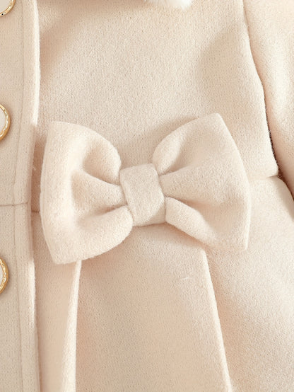Manteau en Tweed à Col Dentelle avec Nœud pour Filles, Style Princesse Délicat, Manteau d'Hiver Chaud et Confortable, Tenue Mignonne et Douce, Idéal pour Occasions Spéciales, Fêtes, Sorties, Cadeau de Saint-Valentin ou Anniversaire pour Fille