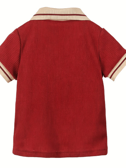 T-shirt polo bébé garçon tendance décontracté, polyvalent, col gaufré classique boutonné, semi-ouvert