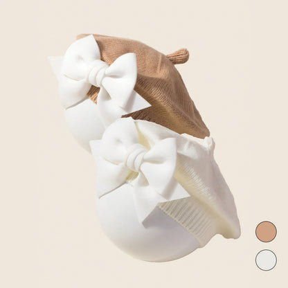 2 pièces Béret Bébé avec Nœud Bonnet Tricoté - Choix Idéal pour Nouveau-né - Cadeau Chapeau de Peintre