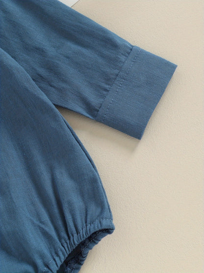 Combinaison Bébé Garçon Gentleman Couleur Unie Manches Longues Revers Boutonnage Avant avec Poche Vêtements Tout-Petit, pour l'Extérieur
