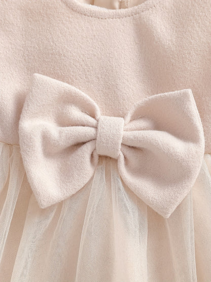 Ensemble 2 pièces pour Filles Automne/Hiver : Manteau en Fausse Fourrure et Robe de Baptême en Maille, Tenue de Rentrée Scolaire, Robe Style Princesse d'Hiver avec Nœud et Col en Fausse Fourrure Chaud, Convient pour Occasions Spéciales, Fêtes et Sorties,