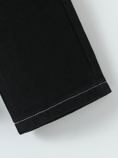 Pantalon en jean pour garçons avec poche double face, coupe droite et ample, effet lavé pour un look décontracté et stylé