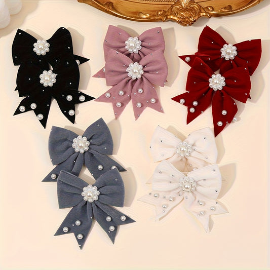 Pearl Bow Hair Clips Set