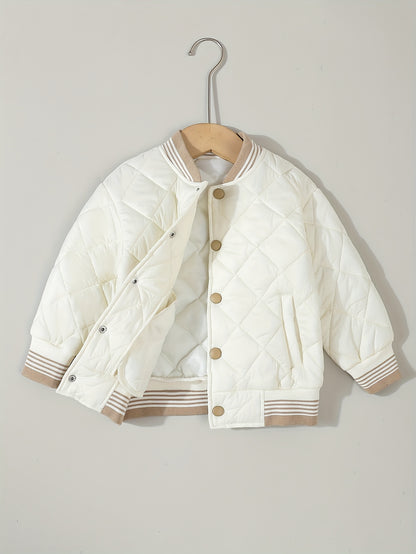Veste d'automne-hiver légère pour enfants, convient aux garçons et aux filles - Petite veste de baseball chaude boutonnée, matelassée en losanges avec col montant, idéale pour l'école, le sport, les temps froids décontractés et les activités de plein air,