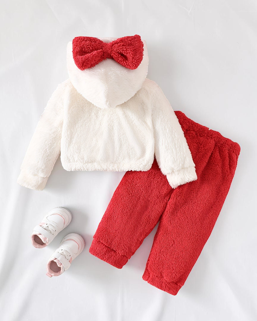 Ensemble pyjama Le Cocon d'Or en polyester blanc et rouge avec capuche à nœud pour bébé