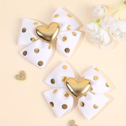 2pcs Pinces à Cheveux Décoratives Cœur Doré avec Nœud et Paillettes, Barrettes Y2K, Accessoires de Cheveux Mignons pour la Saint-Valentin et les Déguisements