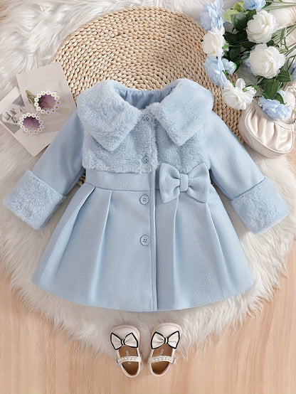Tenue de la Saint-Valentin pour Fille, Cardigan à Revers en Peluche Irrégulière pour Fille Automne/Hiver avec Patchwork en Fausse Fourrure, Nœud en Mélange, Veste Cardigan à Boutons. Convient pour les Sorties, les Cadeaux, les Vêtements de la Rentrée Scol