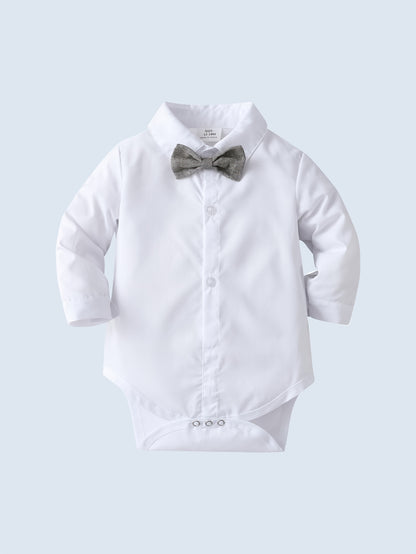 Boarnseorl Bébé Blanc Manches Longues Triangle Body Boutonnage Avant avec Nœud Mode Polyvalent pour Combinaison Quotidienne Fête de Vacances, pour Extérieur