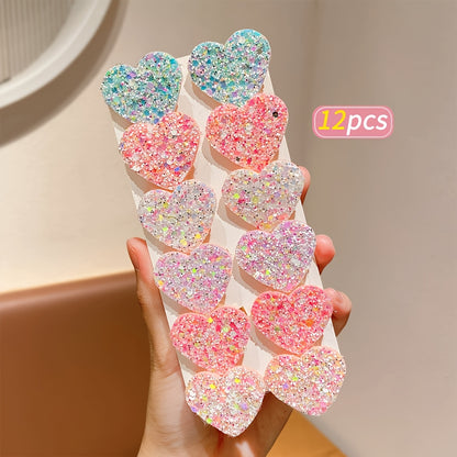 Lot de 12 pinces à cheveux ultra-éthérées et ultra-scintillantes papillon, cœur et couronne - Pinces à cheveux douces et exclusives à paillettes pour frange