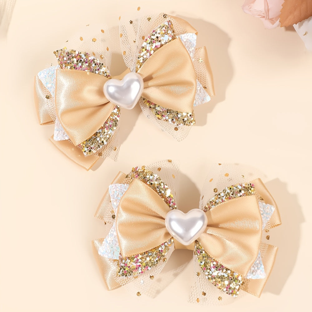 2 pièces Élégants Barrettes à Nœud Cœur pour la Saint-Valentin, Mini Barrettes à Nœud Cœur Décorées, Accessoires à Nœud Pailletés pour Princesse, Cadeaux pour Filles, Saint-Valentin