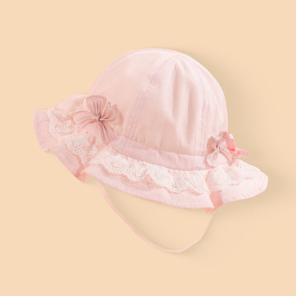 1 chapeau de pêcheur pour bébé, style court, avec nœud et pare-soleil, en dentelle respirante, adapté à toutes les occasions, idéal pour les filles au printemps et en été, pour jouer dehors au quotidien