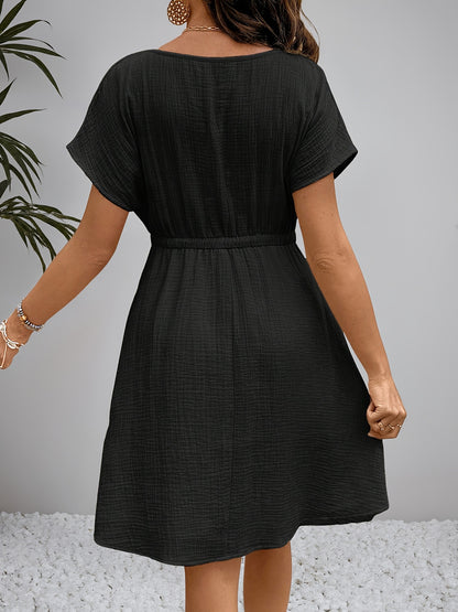 Robe de maternité d'été, robe trapèze unie texturée avec cordon de serrage à la taille, amincissante et non restrictive pour le ventre