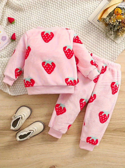 Costume en Flanelle Épaisse à la Mode pour Enfants pour Filles, Ensemble Deux Pièces pour Automne et Hiver, Nouveau Style de Sous-vêtements pour Enfants