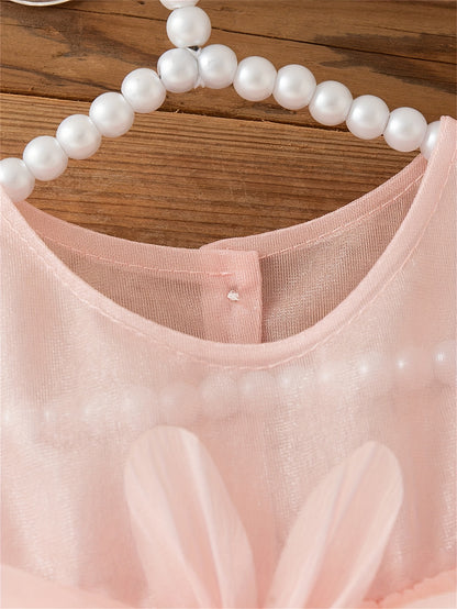 Nouvelle robe élégante pour bébés filles, avec une jupe bouffante parfaite pour la saison des mariages, un nœud papillon à l'arrière et des décorations florales à l'avant, idéale pour les fêtes et les réunions