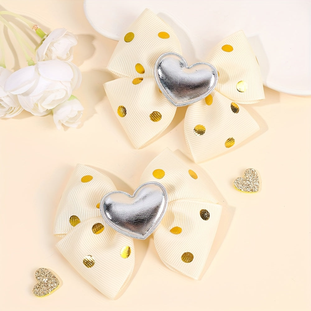 2pcs Pinces à Cheveux Décoratives Cœur Doré avec Nœud et Paillettes, Barrettes Y2K, Accessoires de Cheveux Mignons pour la Saint-Valentin et les Déguisements