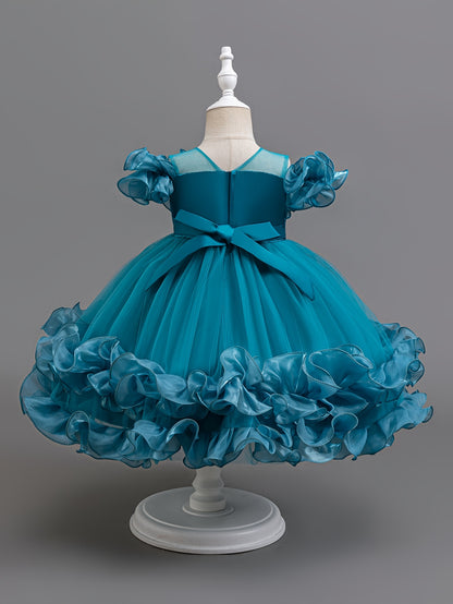 Robe de Princesse Élégante pour Filles avec Corsage à Volants et Jupe Évasée - Tenue Formelle en A-Ligne avec Taille Perlée pour Mariages, Fêtes, Spectacles - Lavage à la Main Uniquement, Vêtements de Scène | Matière Non Extensible, Robes de Princesse pou