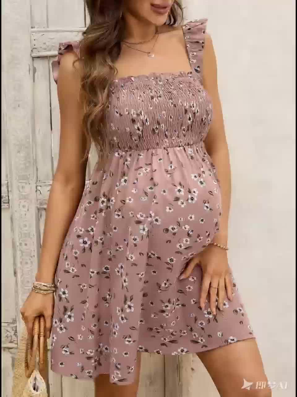 Robe de vacances maternité à manches et à imprimé floral pour se couvrir
